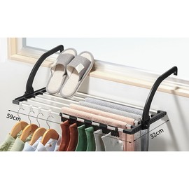 Balcony Drying Rack Stainless Steel Foldable Stable Rustproof Portable Clothes Drying Rack for Windowsill Black Sqaure 59 X 32cm / 23.2 X 12.6in