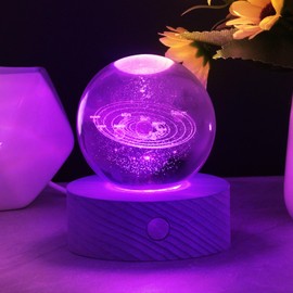 HOTUT 3D Kristallkugel Nachtlicht, LED Ball Lampe mit Netzschalter,6cm Bunte Nachtlicht Klein Sonnensystem Planeten Kristallkugel für Geburtstag Weihnachten Home Dekoration