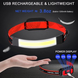 LED Rechargeable Head Lamp high lumens Hard Hat Headlamp 230° Wide Beam Headlamp Flashlight with Red Taillight, Lightweight Waterproof Headlamps for Camping Running Hiking