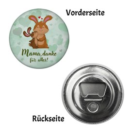 Mama, Danke für Alles Magnet Round with Bottle Opener Round with Cute Rabbit Decoration for Fridge and as a Small Thank You to the Best Mum for Mother's Day from the Family