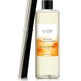 LOVSPA Reed Diffuser Oil Refill/Refresh Sicilian Blood Orange, Large 8oz + 2 Sets of Replacement Sticks, Aroma Therapy Essential Oils, Home Fragrance, Scented Oils for Reed Diffusers, Made in The USA