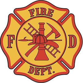 Cool Fire Station Firefighter Badge Cartoon Vinyl Sticker (8" Tall, Colorful F D)