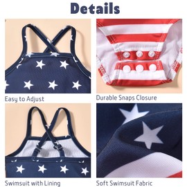 Aalizzwell Toddler Baby Girls One Piece 4th of July Swimsuit American Flag Bathing Suit Adjustable Independence Day Swimwear Patriotic Beach Wear 18-24 Months Star and Stripes