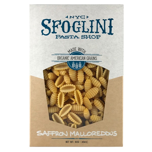 Sfoglini—Saffron Malloreddus—Made with Traditional Techniques & Wholesome Organic Grain and Safron for a Bright Color—16oz Box