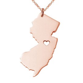 Meiligo 18K Gold Silver Country Map Charm Pendant New Jersey State Map Necklace Jewelry (Rose Gold)