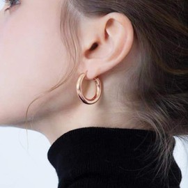 sovesi Hoop Earrings Howllow 14K Gold Plated Gold Hoops for Women Rose Gold Hoop 30mm