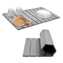 Large Stone Dish Drying Mats for Kitchen Counter, 24"(L)×16"(W), Fast Dry Super Absorbent Collapsible Dish Drying Pad (Light Grey, 24"(L)×16"(W))