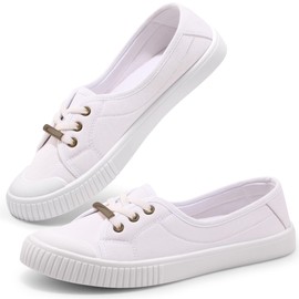 Harvest Land Womens Canvas Low Top Sneakers Slip on Shoes for Women Fashion Walking Sneakers White 9.5