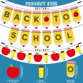 Back to School Pencil Banner, Pencil Apple Garland Banner First Dayof School Decorations for Back to School Decorations Classroom Teacher Party Supplies