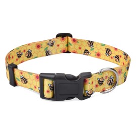 Mihqy Dog Collar with Bohemia Floral Tribal Geometric Patterns - Soft Ethnic Style Collar Adjustable for Small Medium Large Dogs(Bee,M)