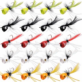 Fly Fishing Popper Flies Kit, 12/20pcs Dry Flies Popper Lures Bass Fly Fishing Lures Topwater Popping Bug Flies for Panfish Bluegill Bass Sunfish Trout Salmon