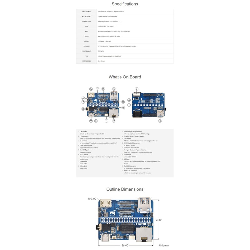 Nano Base Board (B) for Raspberry Pi Compute Module 5