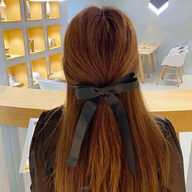 Yheakne Silk Hair Bobbles with Bowknot Satin Hair Bobbles Elastic for Women and Girls (Black)
