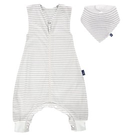 Alvi Baby Sleeping Bag with Feet and Neckerchief, Summer Baby Sleeping Bag with Legs, Oeko-Tex Standard 100, 100% Cotton, Stripes Grey, 110 cm