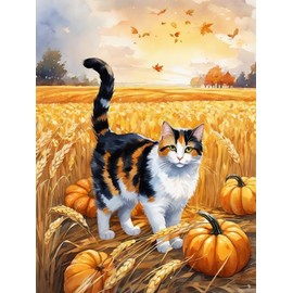 Calico Cat DIY 5D Diamond Painting Kits for Adults, Autumn Harvest and Animals Diamond Art Kits Diamond Painting Full Drill Beginners Gifts Home Wall Decor 12x16 Inch