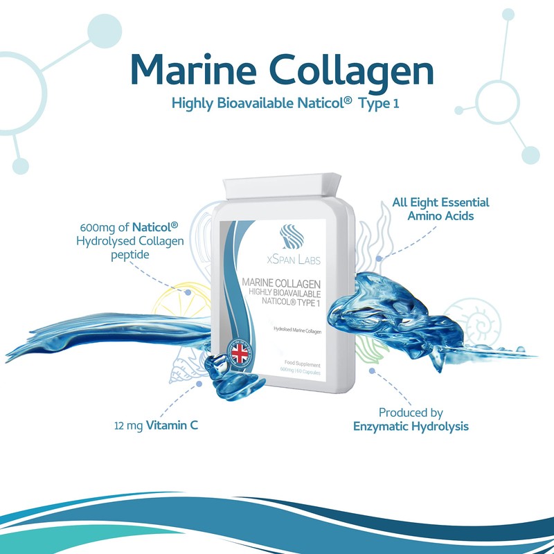 Marine Collagen 600mg 60 Capsules - Highly Bioavailable Naticol® Type