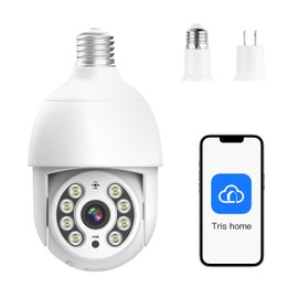 Foco con Camara de Seguridad, Camara de Foco WiFi de 360° A Todo Color, IP65 Impermeable,Base E27, Visión Nocturna Audio Bidireccional Detección de Movimiento, Compatible con Alexa