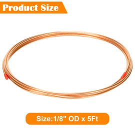 Copper Tubing 1/8" OD x 5 Ft YuJingKey, 99.9% C12200 ASTM B280 Copper Pipe, T2 Pure Copper Tube, Refrigeration ACR Tubing Seamless Soft Coil Round for HVAC System, Refrigerators, Industry, DIY