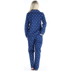 PajamaMania Women's Cotton Flannel Long Sleeve Button-Down Pajamas PJ Set, Navy Polka Dot, 2X