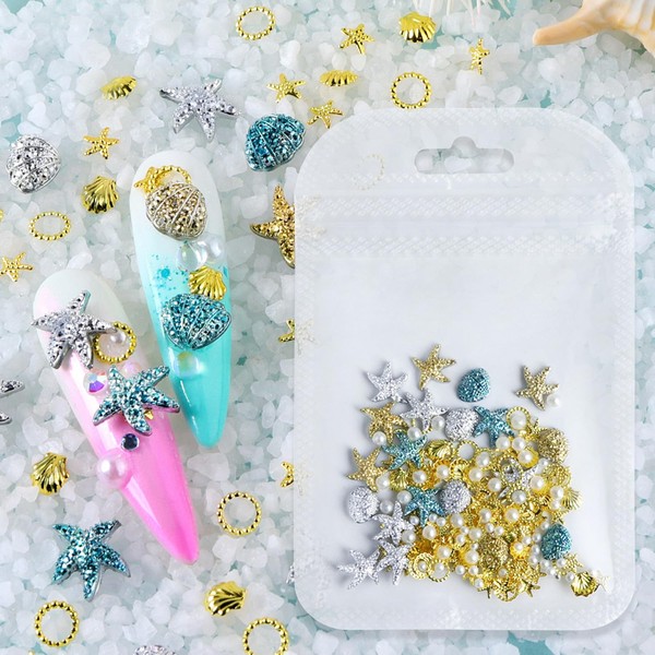 100Pcs Summer Nail Charms 3D Shell Starfish Nail Art Charms