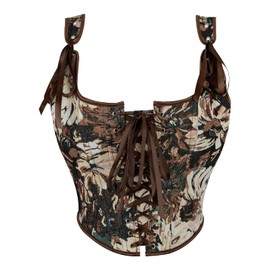 KUOSE Vintage Renaissance Full Breast Corset Top with Straps Body Shaper Corset Vest, Brown- 1