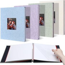 Sieral 4 Pcs Large Photo Album 10.6 x 11" Self Adhesive Scrapbook Album for 4x6 5x7 8x10 Pictures 40 Pages DIY Linen Cover Memory Photo Book for Family Travel Wedding Gifts (Light Color)