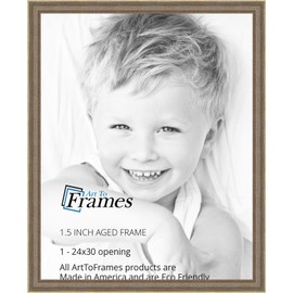 ArtToFrames 24x30 inch Aged White Gold with Beaded Detailing Wood Picture Frame, WOMD8808-24x30