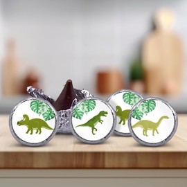 216 Dinosaur world park jurassic birthday party or baby shower favors stickers for chocolate kisses, .75" round, labels