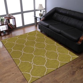 Hand Tufted Wool ECO-Friendly Area Rugs - 4'x6', Rectangle Shape, Green & Beige, Geometric Modern Design, High Pile Handmade Area Rugs for Living Room, Bed Room (K01004)