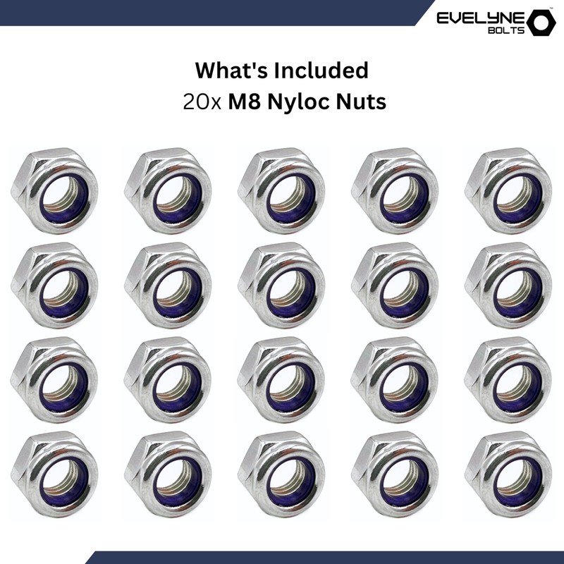 M8 Nyloc Steel Nuts, 8mm Self Locking Nuts with Nylon