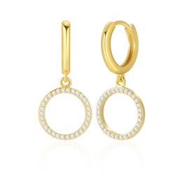 Mesovor Gold Coin Discs Hoop Earrings for Women, 18 Carat Gold-Plated Petite Small Diamond Disc Bar Earrings Jewellery, Gold-plated brass, Cubic Zirconia