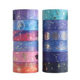 Gaaines 12 Rolls Washi Tape Sets, Washi Tape for Scrapbooking, Galaxy Purple Gold Washi Tape, Decorative Vintage Washi Tape, for Journaling, Scrapbooking Supplies, DIY Crafts, Arts Decoration