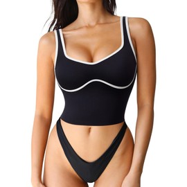 SUUKSESS Women Sweetheart Neckline Longline Sports Bra Padded Basic Workout Crop Tank Top (Black, XL)