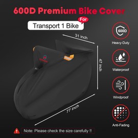 Comnova Bike Cover for Transport 1 Bike - Outdoor Bike Covers for 1 Bikes on Rear Bike Rack Transport Waterproof & Heavy Duty, 600D Bicycle Rack Covers for Single Bike on Car Hitch Travel Storage