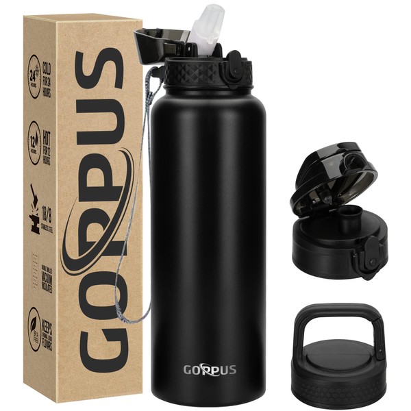 GOPPUS 1.2L/40oz Edelstahl Wasserflasche mit Strohhalm 1.2 Liter Heiße Thermosflasche