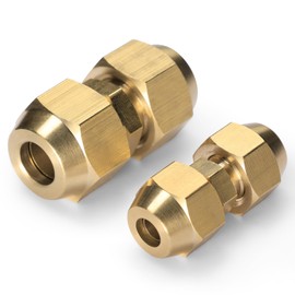 TURBRO Copper Pipe Joint Connectors for Air Conditioner Tube Extension, Brass Tube Coupler Fittings for 1/4 and 3/8 Inches Diameter Copper Lines, 2 Pieces