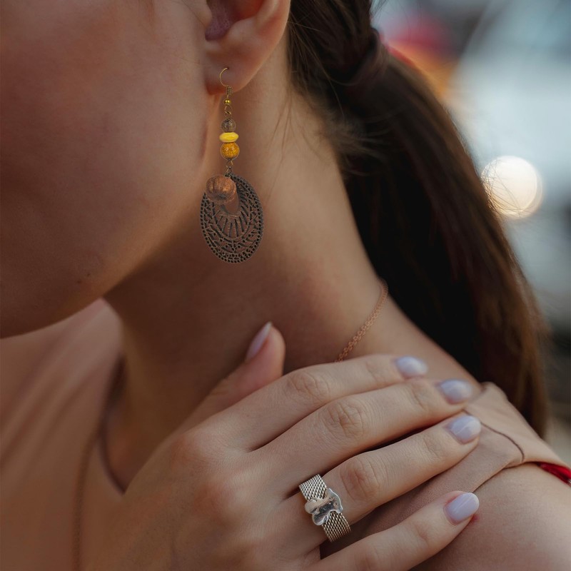 fall earrings pumpkin, Large, Wood, No Gemstone