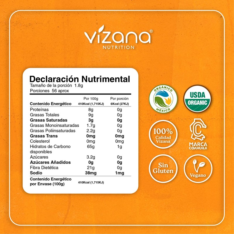 VIZANA NUTRITION | Cúrcuma Orgánica Certificada USDA en Polvo 200g
