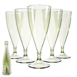 Cozary 5 Pezzi Flute Plastica 155ML, con 1 tazza manicotto, Calici Plastica Rigida Lavabili e Riutilizzabili, Rimovibile, Per Feste, Matrimoni, Compleanni, Natalizi, Verde