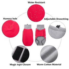 Geyecete French Bulldog Jacket French Bulldog Coat with Harness Slot,Dachshund Jumper withTurtle Neck Pet Garment Ideal for Walking,Hiking-Red-L