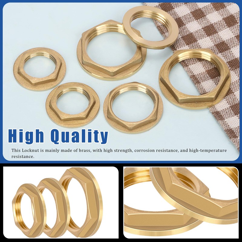 Glarks 6pcs G1 G1/2 G3/4 3 Sizes Brass Lock Nut