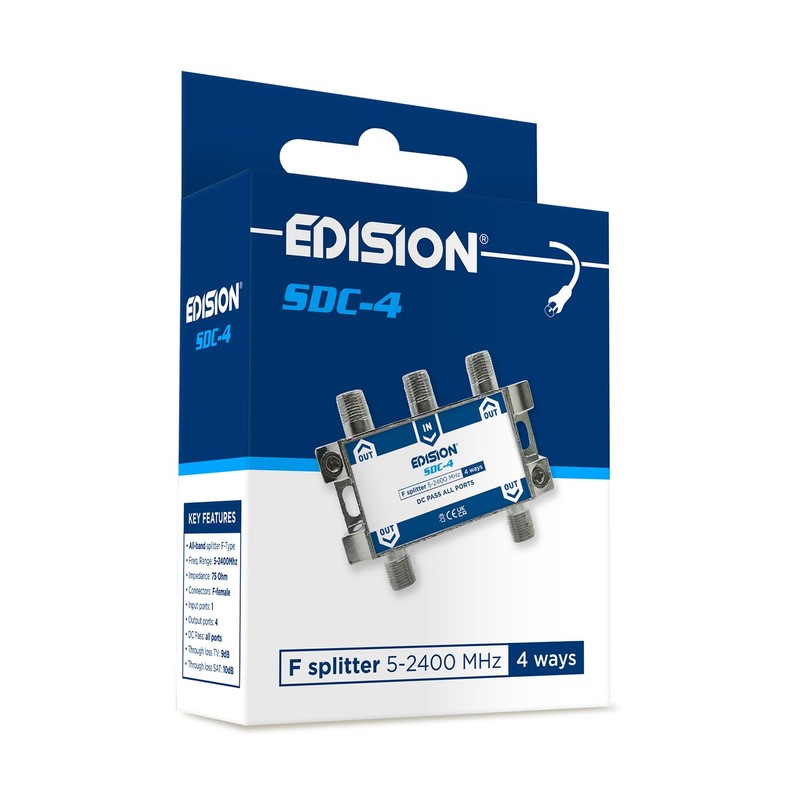 EDISION SDC-4 SAT Splitter 4-Way Suitable for TV, Satellite, Cable