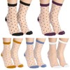 Hariendny 5 Pairs See-Through Socks Colorful Striped Dot Ultra-Thin Glass