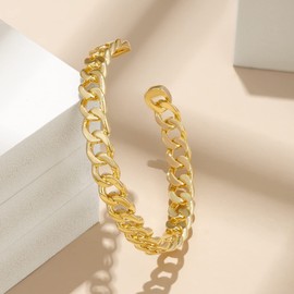 KissYan Gold Cuff Bangle Bracelets for Women, 14K Gold Plated Adjustable Open Cuff Bracelet Flat Mariner Butterfly Cubic Zirconia Trendy Jewelry Gift for Women(Cuban)