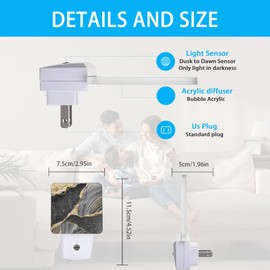 Meikosks Night Lights Plug into Wall Black Gold Marble Night Lights Dusk to Dawn Sensor Led Lamp for Women Men,Led Lights for Stairway/Hallway/Bedroom,0.5W