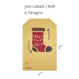 allydrew Christmas Holiday Gift Tag Stickers and Labels Roll for Gift-Wrapping, Labeling, Package Decoration (300pcs), Holly Jolly