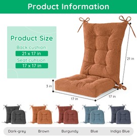 Vicatiful Rocking Chair Cushion, Non Slip Seat & Back Cushions with Ties,Durable Comfort Non-Slip Bottom Tufted Seat Pads (Brown)