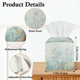 Watercolor Flowers Tissue Box Covers Square, Leather Tissue Box Holders Decorative for Car Nightstand Home Office Bathroom Organizer, Square Facial Paper Organizer Home Decor -010