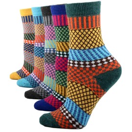 YZKKE 5Pack Womens Vintage Winter Soft Warm Thick Cold Knit Wool Crew Socks, Multicolor, free size