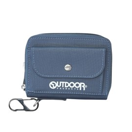 [K-PARTS] OUTDOOR アウトドア ポケットロゴ ラウンドファスナー折財布 メンズ レディース キッズ 男 女 ラウンドファスナー スポーツ シンプル 軽量 軽い 黒 グレー 紺 学生 プレゼント (ネイビー)